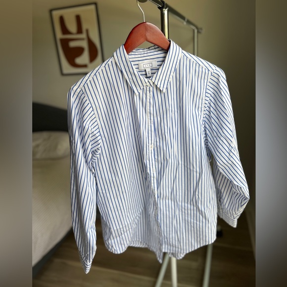 AYR Tops - The Deep End AYR Women's Blue and White Striped Button Down Cotton Shirt - M